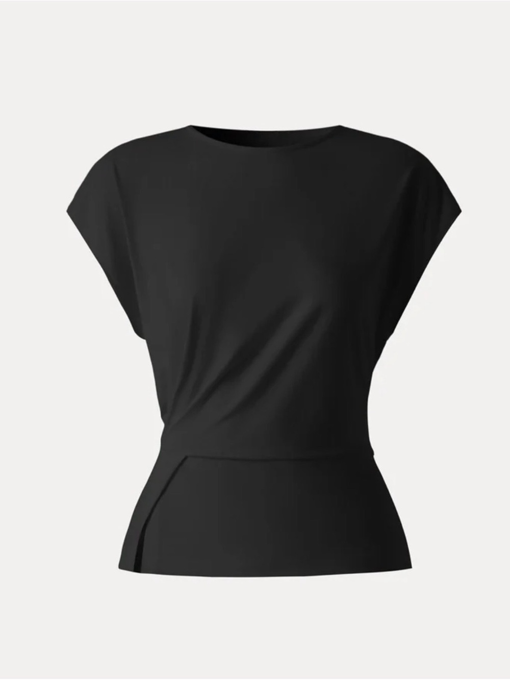 OGL Black Draped Waist Cap-Sleeve Top